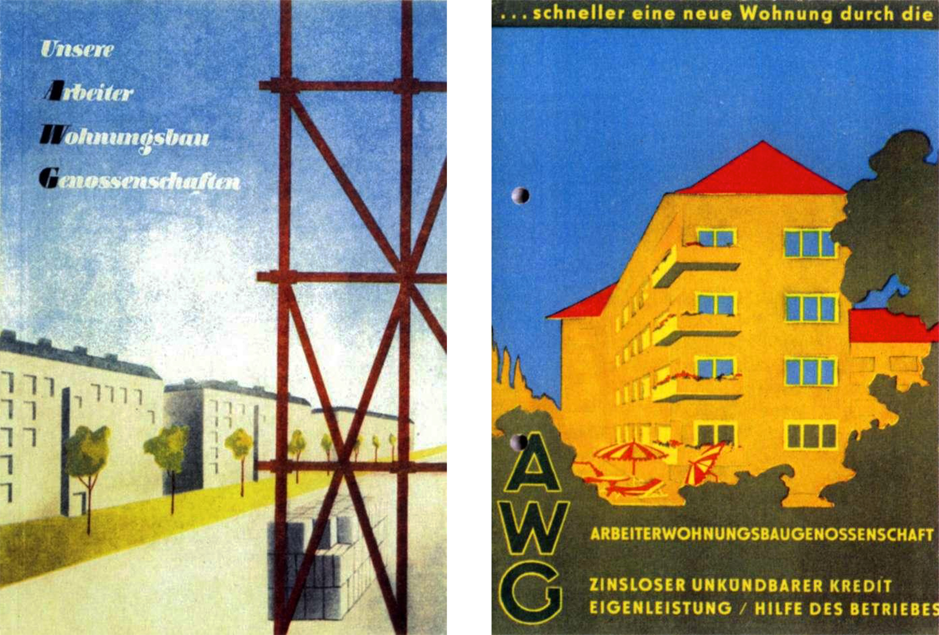 Abb. 1 & 2: Vom Freien Deutschen Gewerkschaftsbund (FDGB) herausgegebene AWG-Broschüren aus dem Jahr 1958.
