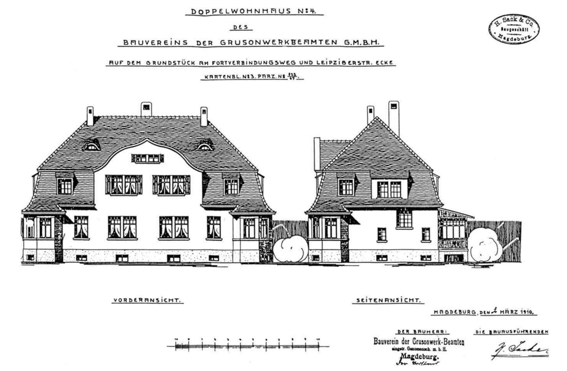 Abb. 6: Entwurf für ein Doppelwohnhaus für Grusonwerk-Beamte