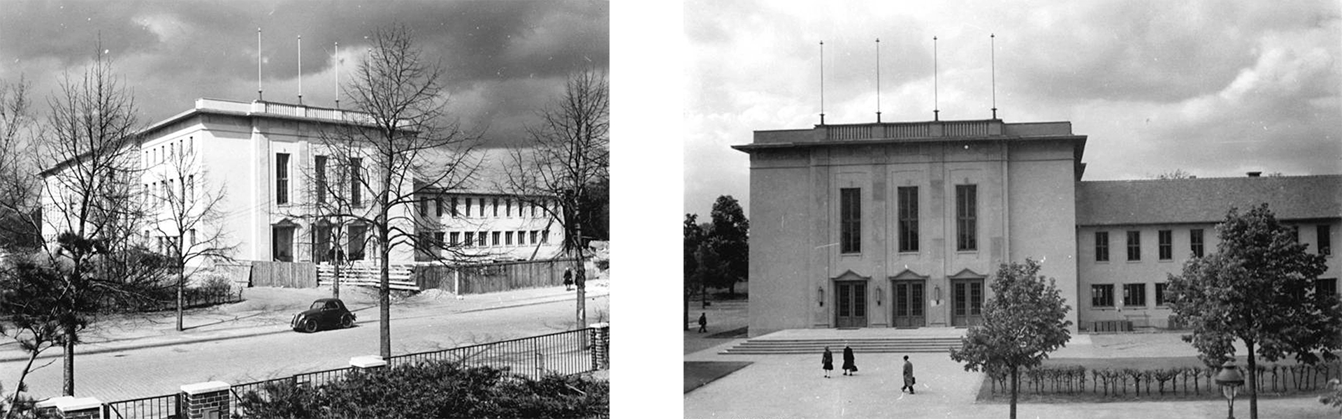 Abb. 5 & 6: Das AMO Kultur- und Kongresshaus kurz vor (links) und kurz nach der Fertigstellung (rechts).